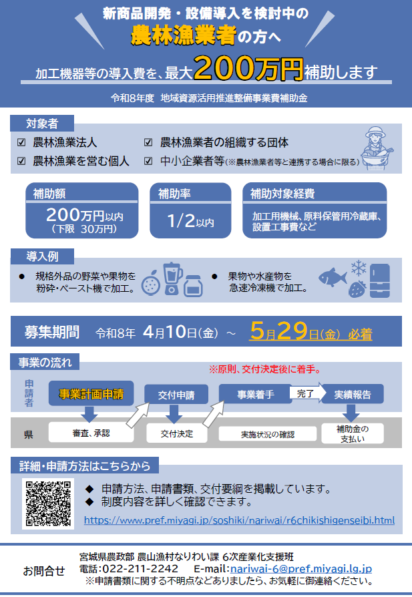 令和8年　地域資源活用推進整備事業費補助金のチラシ