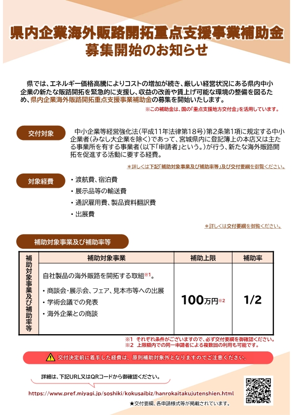 県内企業海外販路開拓重点支援事業補助金