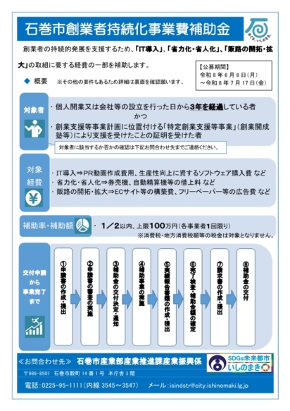 石巻市創業者持続化事業費補助金