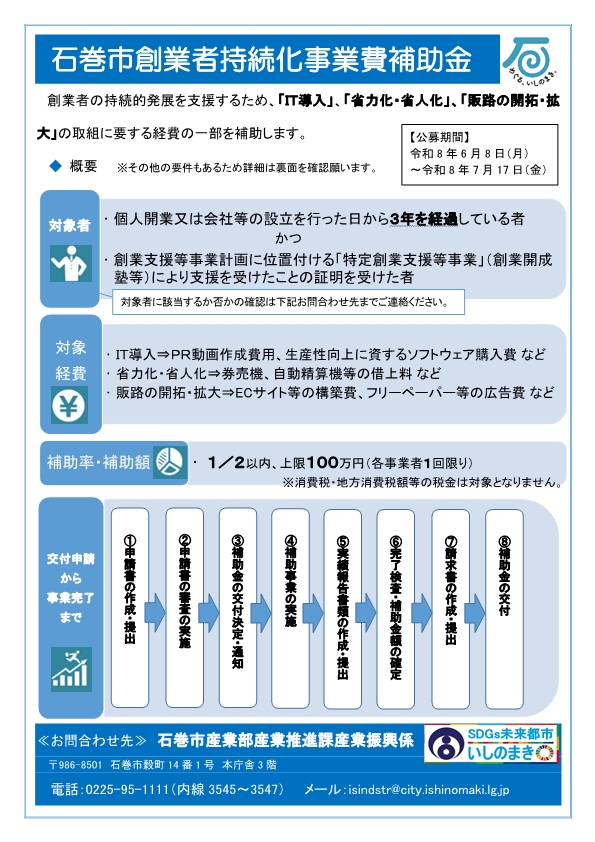 石巻市創業者持続化事業費補助金